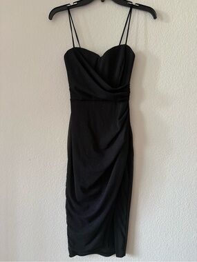 January 7 Black Sparkle Ruched Sweetheart Midi Dress
